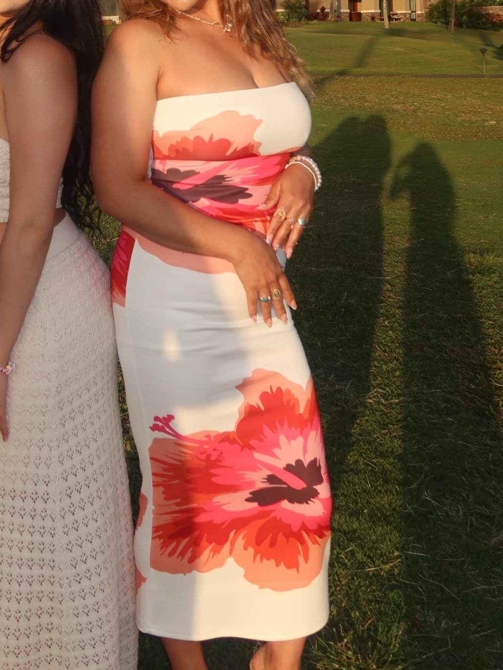 Vintage Strapless Floral Bodycon Dress in White, Pink, Coral